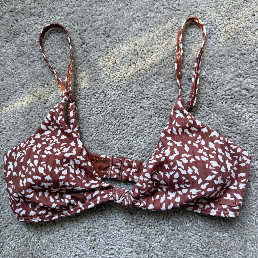 Roxy Terracotta and White Bikini Top